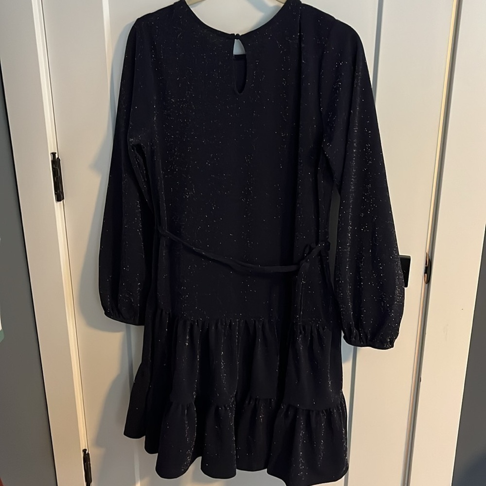 Navy Blue Sparkly Tiered Long Sleeve Dress EUC - Picture 7 of 13